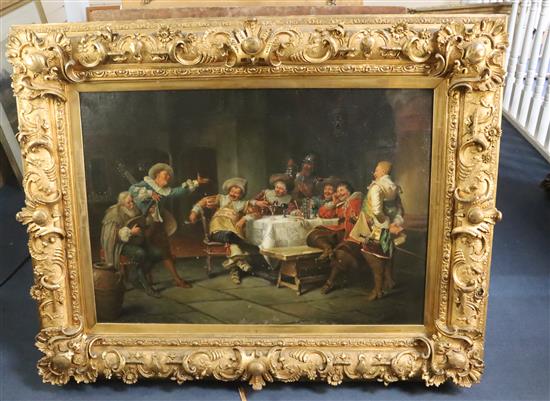 Wilhelm Friederich Giessel (1869-1938) 17th century interior with musicians entertaining chevaliers 26 x 36in.